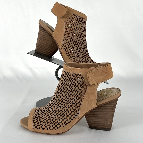 Vince Camuto Nude Leather Peep-Toe Sandal Stacked Heel - Dastana, Sz 7M. - Picture 3 of 13